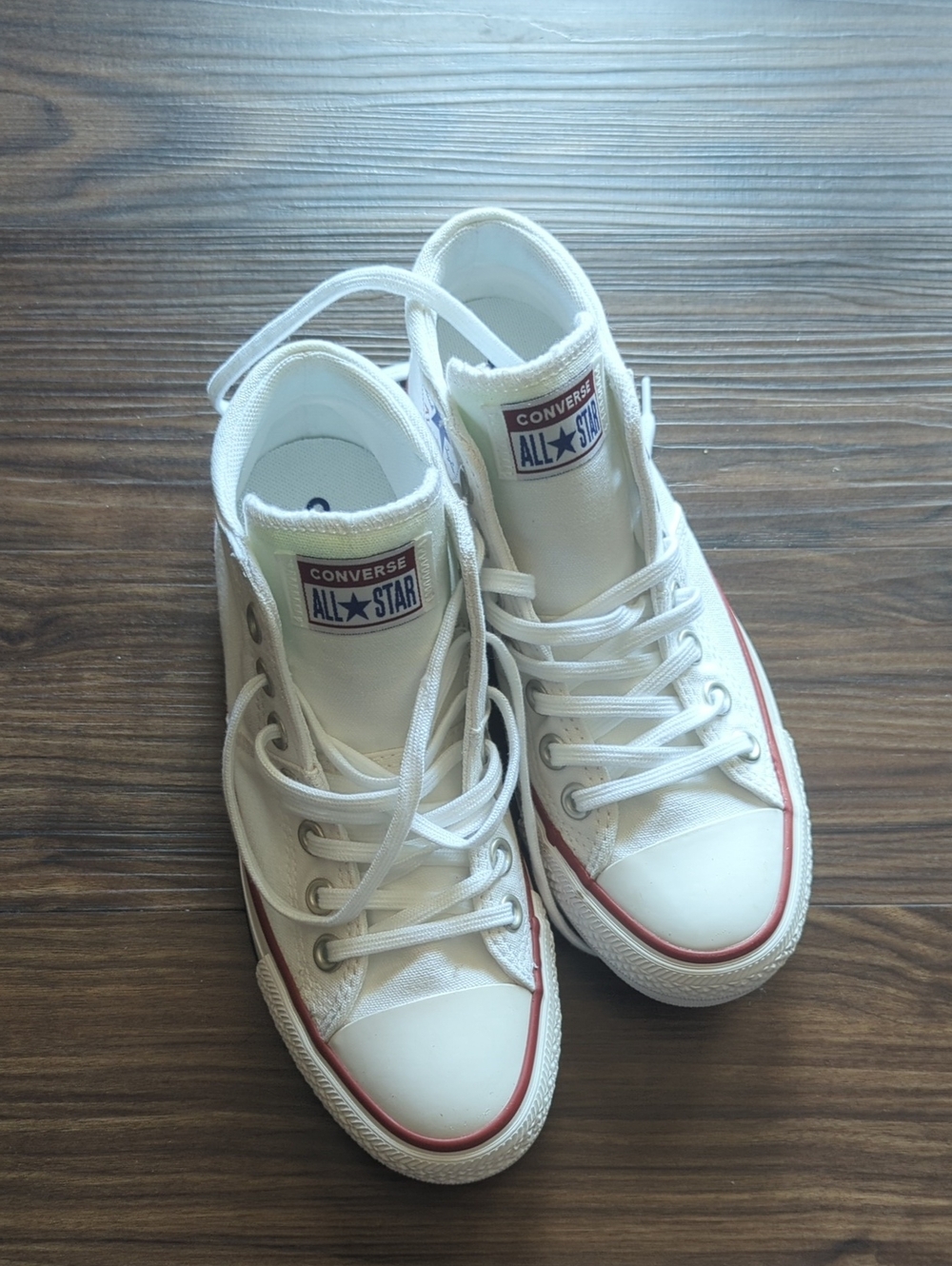 Converse White High Top Sneakers with Red Trim